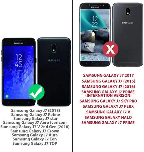 Vista 2 de TJS Funda para teléfono compatible con Samsung Galaxy J7, funda protectora magnética con anillo de metal (azul)
