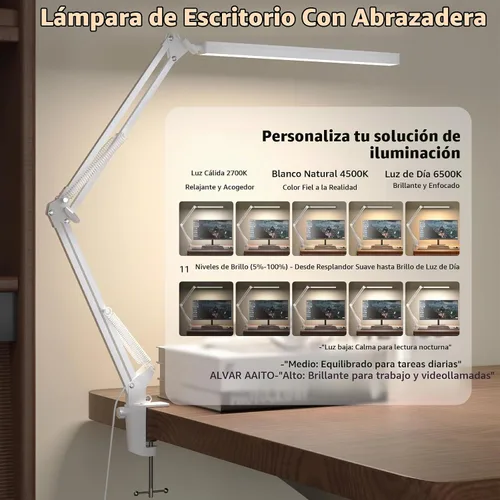 Vista 2 de TROPICALTREE Lámpara de escritorio LED para oficina en casa, con abrazadera y 3 modos de luz Lámpara de 14W con brillo ajustable de 5000K