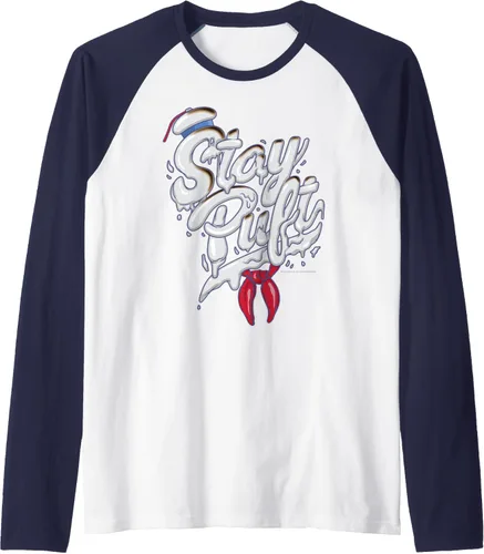 Vista 6 de Ghostbusters Camiseta de béisbol Stay Puft estilo Marshmallow Man Font raglán, Negro, S