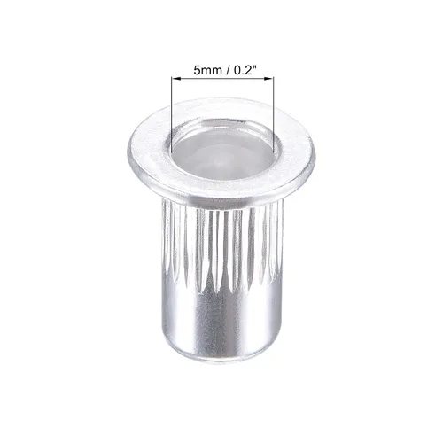 Vista 3 de uxcell Tuercas de remache M3 aleación de aluminio moleteado cabeza plana roscada tuerca de inserción plateada 50pcs