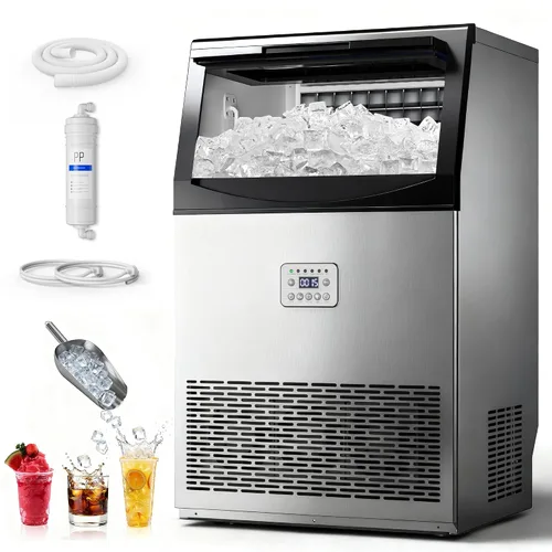 Vista 9 de Manastin Máquina de hielo comercial, máquina de hielo grande de 100 libras/24 horas con capacidad de almacenamiento de 33 libras, máquina de hielo