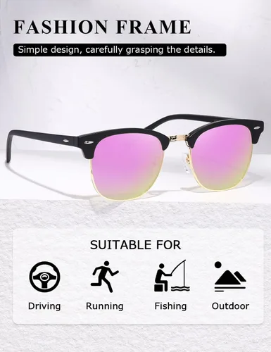 Vista 10 de AEVOGUE Gafas de sol polarizadas para mujeres y hombres semi marco retro gafas de sol AE0369