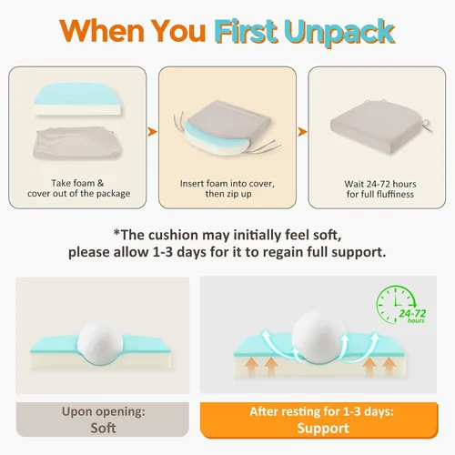 Vista 5 de downluxe Cojines para sillas de comedor, almohadillas de lino de espuma viscoelástica para sillas de cocina con lazos, cubierta impermeable, Beige