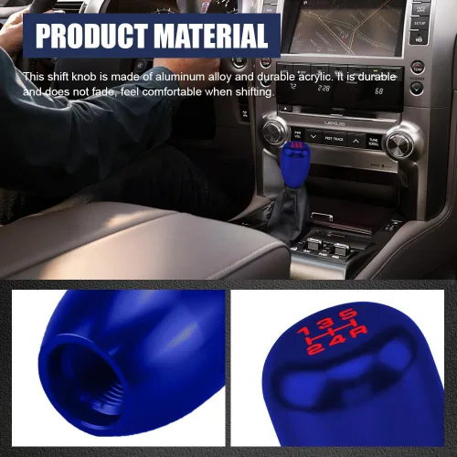 Vista 4 de Zufoty Pomos de palanca de cambios para automóvil, perilla de cambio de transmisión manual, perilla de palanca de cambios de 5 velocidades con Azul