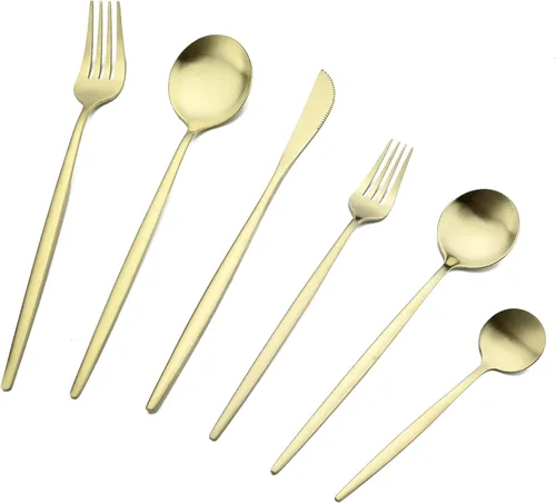 Vista 10 de Juego de cubiertos de acero inoxidable de 36 piezas con acabado satinado y mango plano, juego de utensilios de cocina para 6, incluye cuchara