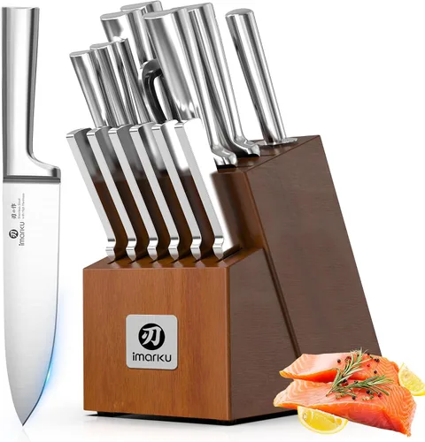 Vista 22 de imarku Juego de 15 cuchillos con afilador integrado, juego de cuchillos de cocina de acero inoxidable japonés de alto carbono, apto
