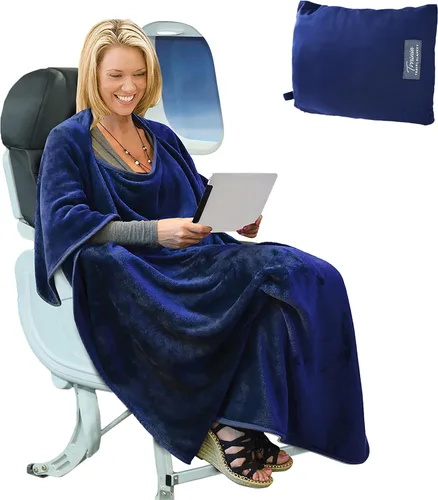 Vista 12 de Tirrinia Manta de viaje para avión, oficina, Poncho 4 en 1, manta portátil de forro polar acogedora de primera calidad con bolsa incorporada