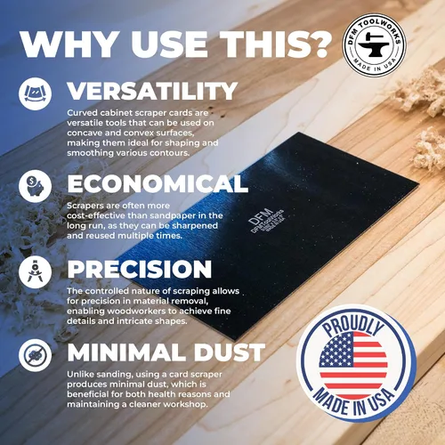 Vista 6 de DFM Tool Works Raspador de Tarjetas Rectangular - Raspador Multiusos de Precisión para Gabinetes para Carpintería, Acabadores Finos de Madera