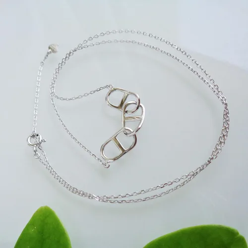 Vista 7 de Collar de plata de ley 925 chapado en oro con forma de círculo, triángulo con cierre de anillo colgante de 38 a 17.7 in.