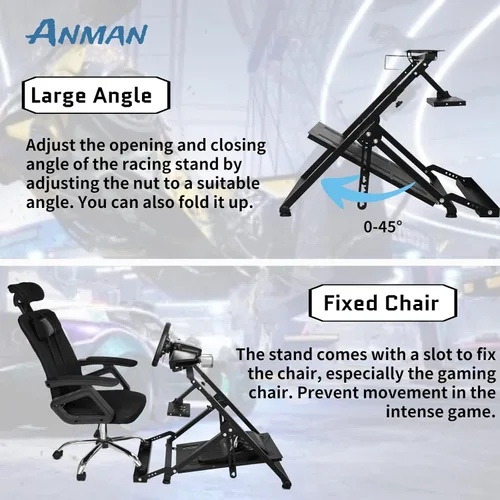 Vista 2 de Anman Sim Racing Wheel Stand with Fixed Gaming Chair's Equipment for Logitech G25G27G29G920G923 Fanatec Thrustmaster Racing Simulator Foldable