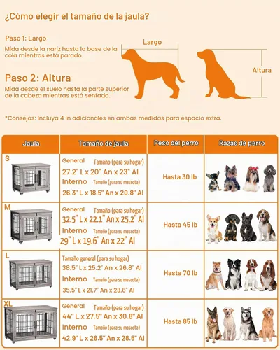 Vista 6 de YaFiti Mueble de jaula para perros con cojín, perrera de madera para interiores con puertas dobles, jaula para perros con ruedas, mesa auxiliar