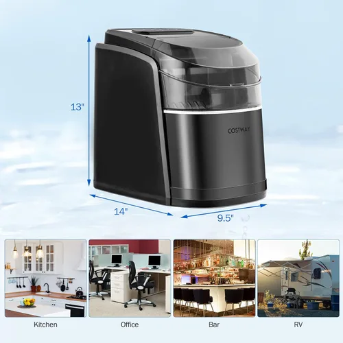 Vista 8 de COSTWAY Máquina de hielo para encimera, función de autolimpieza, 26.5 libras de hielo por día, 9 cubitos de hielo S/L, tamaño S / L, listo en 6-13