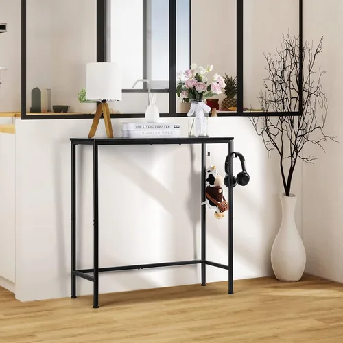 Vista 7 de Mesa de entrada estrecha negra moderna – Mesa de sofá delgada con ganchos para sala de estar, vestíbulo, dormitorio, pasillo, oficina