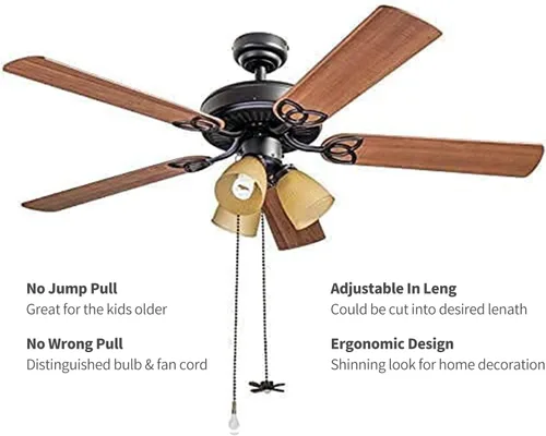 Vista 2 de Extensor de cadena para ventilador de techo, extra largo con bombilla decorativa de vidrio esmerilado y cable de ventilador, se adapta a todos