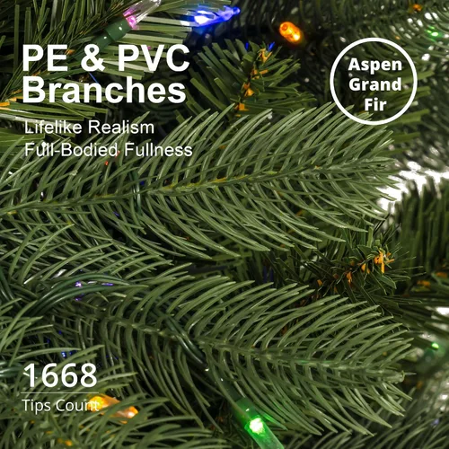 Vista 6 de Glitzhome Árbol de Navidad preiluminado, abeto artificial realista de 7.5 pies con 1,668 puntas y 680 luces centelleantes C3, 10 funciones de Aspen