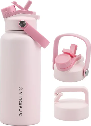 Vista 12 de Botella de agua de acero inoxidable de 32 onzas con tapa 2 en 1, botella de agua aislada al vacío de triple pared, a prueba de fugas, asa