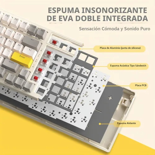 Vista 2 de Ajazz Teclado mecánico para juegos, intercambiable en caliente con almohadilla numérica, compacto USB con cable 100 teclas, teclas ABS de doble