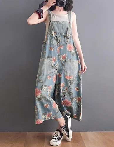 Vista 6 de Overol de mezclilla holgado con tirantes ajustables para mujer, estilo casual, pantalones de pierna ancha