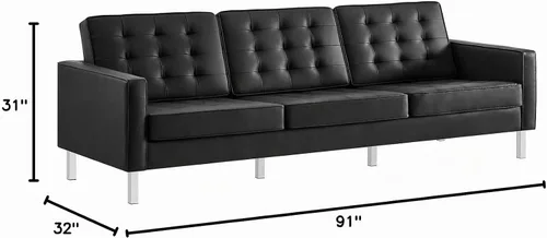 Vista 3 de Modway EEI-3385-SLV-BLK - Sofá tapizado de piel sintética con botones copetudos, color plateado y negro
