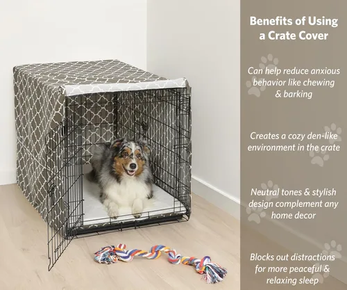 Vista 2 de MidWest Homes for Pets Funda para jaula de perro, de privacidad, para jaula de perro MidWest, lavable a máquina y seco, patrón geométrico marrón, 42