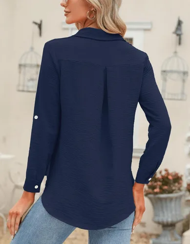 Vista 66 de Odosalii - Camisas con botones para mujer, con cuello en V, manga larga, enrolladas, blusas elegantes y formales para negocios y ocasiones casuales