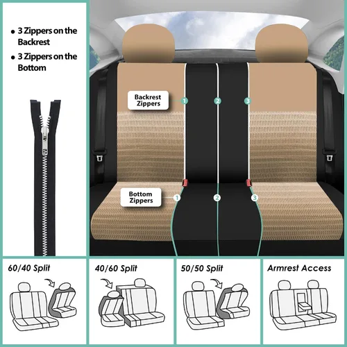 Vista 7 de FH Group Fundas de asiento de automóvil 3D de malla de aire con elegancia moderna, compatibles con bolsa de aire y listas para separar, juego