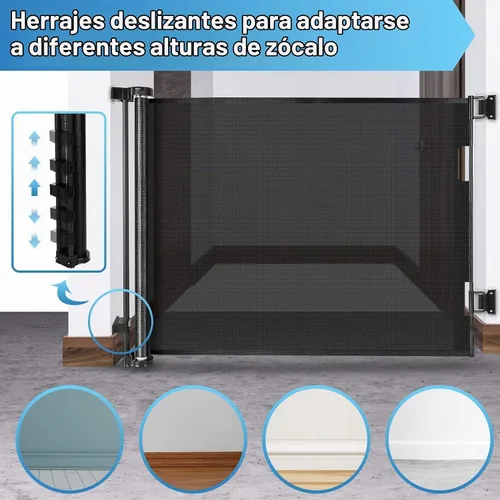 Vista 6 de Puertas retráctiles para bebés para puertas, puerta retráctil para perros de 55 pulgadas de ancho para escaleras, puertas de malla para perros