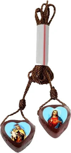 Vista 11 de Catholica Shop Escapularios de madera con cordón marrón con medallas Sagrado Corazón de Jesús y Nuestra Señora del Monte Carmelo. Escapularios