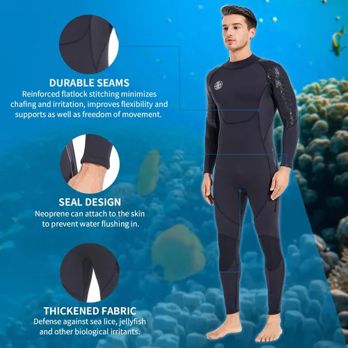 Vista 5 de BEEK - Traje de neopreno para hombre y mujer, de 0.118 pulgadas, con cremallera trasera, ultra elástico, manga larga, cuerpo completo, cálido
