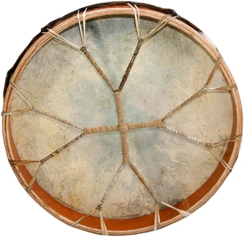 Vista 3 de Tambor chamán pelo de cabra 16", tambor de marco, hecho a mano Handmade drum with natural materials; warm, resonant sound for beginners