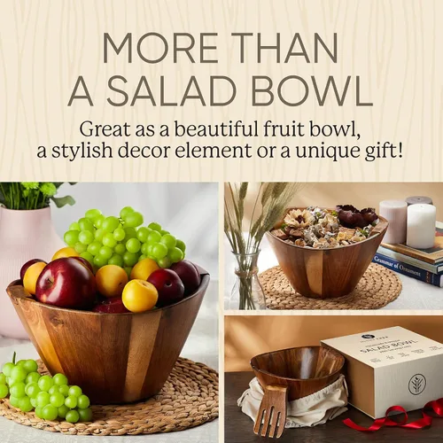Vista 7 de Night Tree Ensaladera grande de madera con tenedores para servir, juego de ensaladera de madera para alimentos o frutas, utensilios magnéticos aptos