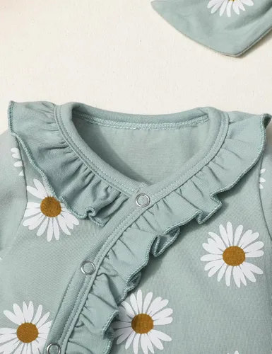 Vista 4 de Ropa de bebé recién nacida para niña, ropa de manga larga con volantes y diadema, ropa de bebé para niñas