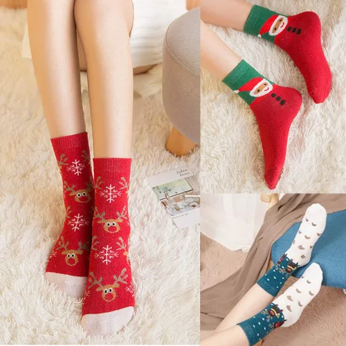 Vista 2 de HSELL 6 pares de calcetines informales de algodón fino largo con motivo navideño para mujer