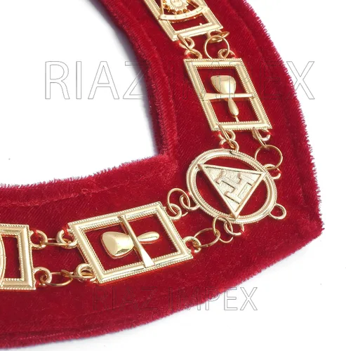 Vista 3 de Collar de cadena de metal Masonic Regalia Royal Arch Mark Master con guantes bordados de algodón blanco, Algodón Metal