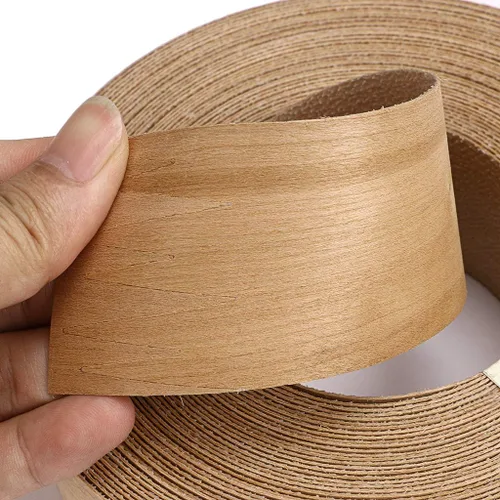 Vista 3 de Skelang Cherry - Rollo de 2" x 50' de chapa de madera para borde, sin planchar, con adhesivo termofusible, cinta de madera flexible