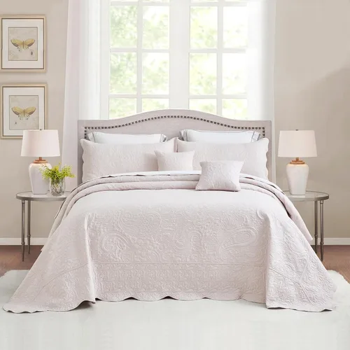 Vista 13 de Colcha extragrande tamaño King, diseño de patrón paisley, funda de cama ligera, reversible, 5 piezas, 100% microfibra, amarillo marfil Cobertura