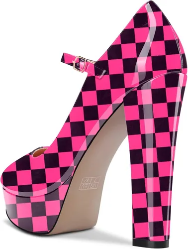 Vista 3 de HDEUOLM Zapatos de vestir para mujer con tacón alto y plataforma de tacón alto Mary Jane con punta redonda, sin cordones, zapatos de vestir