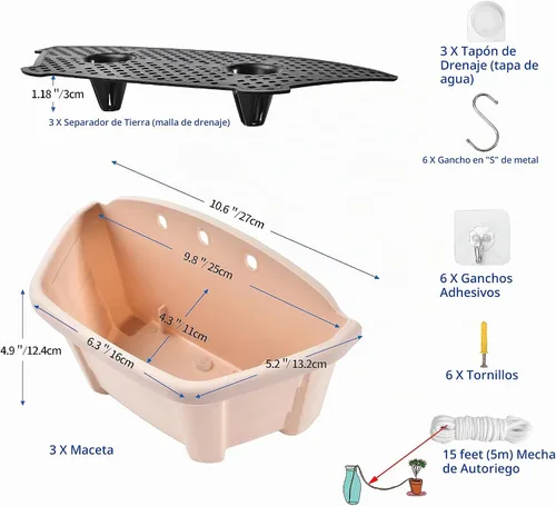 Vista 2 de ORIMERC Macetas de madera imitada de 9.8 pulgadas para plantas de interior, macetas colgantes de pared para interiores y exteriores, maceta vertical