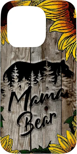 Vista 14 de Funda de regalo para el día de la madre con diseño de girasol de madera rústica para iPhone 16 Mama Bear