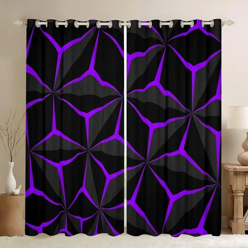 Vista 45 de Feelyou - Cortinas de ventana en forma de panal, tema geométrico hexagonal con luces de neón verdes, para chicos adolescentes y hombres, elegante