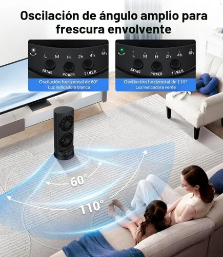 Vista 3 de Ventiladores de torre personales de refrigeración que soplan aire frío, ventilador de escritorio pequeño de pie con 3 velocidades y temporizador