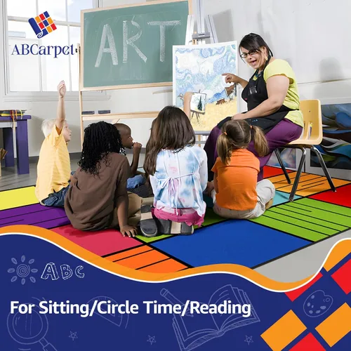 Vista 4 de Alfombra colorida de aula para niños, 6 pies 6 pulgadas x 8 pies 6 pulgadas, alfombra de asiento de aula de nailon duradera con respaldo