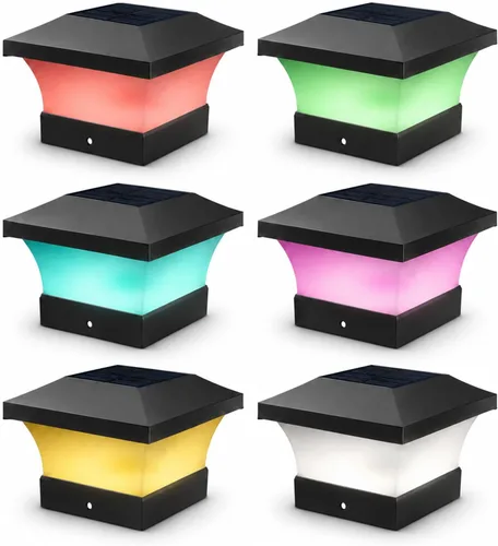 Vista 20 de T-SUN - Luces solares de poste, luces impermeables al aire libre para postes de madera de 4 x 4, iluminación LED blanca de 6000K, para cubierta