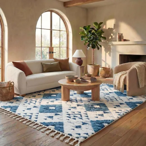 Vista 68 de SAFAVIEH Alfombra marroquí con borlas, 2 x 3 pies, marfil y marrón, no desprende pelusa y fácil de limpiar, textura alta y baja, ideal