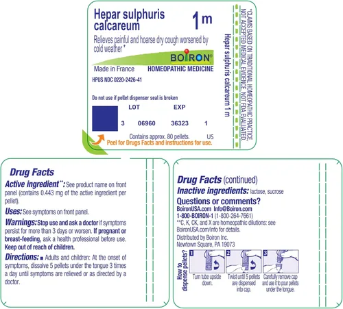 Vista 9 de Boiron Hepar Sulphuris Calcareum 1M para tos dolorosa y ronca y seca - 80 pellets Single-medicine homeopathic pellets for Painful & Hoarse, Dry