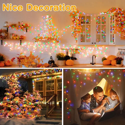 Vista 2 de Ollny Luces de carámbano para exteriores, 306 LED de 25 pies, luz de Navidad que cambia de color con control remoto, 11 modos de temporizador