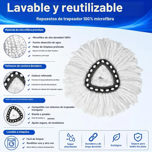 Vista 3 de 4 piezas de repuesto de cabezal de trapeador, cabezal de repuesto de trapeador giratorio compatible con el sistema Cedar Easywring de 1 tanque, que