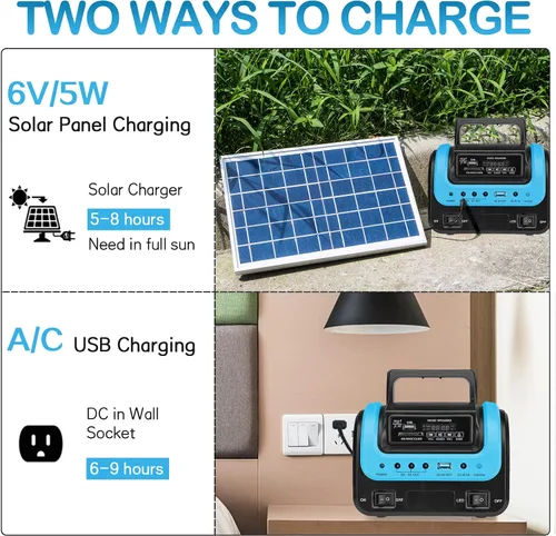 Vista 6 de Generador solar, estación de energía portátil con panel, fuente de banco de energía portátil con linterna, generador de emergencia alimentado por