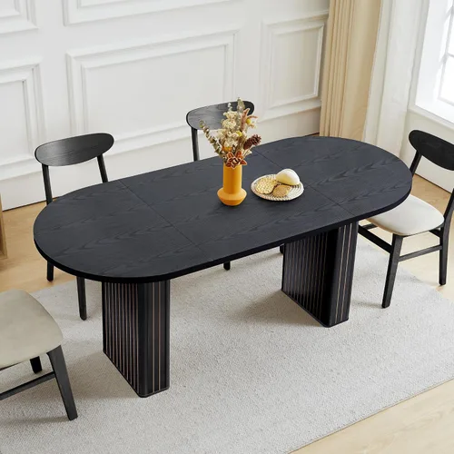 Vista 24 de weselon Mesa de comedor extensible de 42 a 105 pulgadas para 4 a 12, mesa de comedor ovalada expandible con base de pedestal estriada y pata