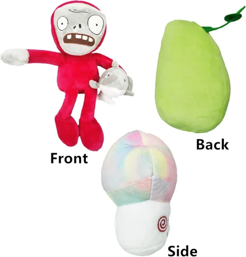 Vista 4 de JHESAO Juego de 3 piezas de peluche de plantas y zombis, juguete de zombis, Hypno Shroom, 1 2 muñeca zombi de delfín suave, muñeco de peluche de PVZ